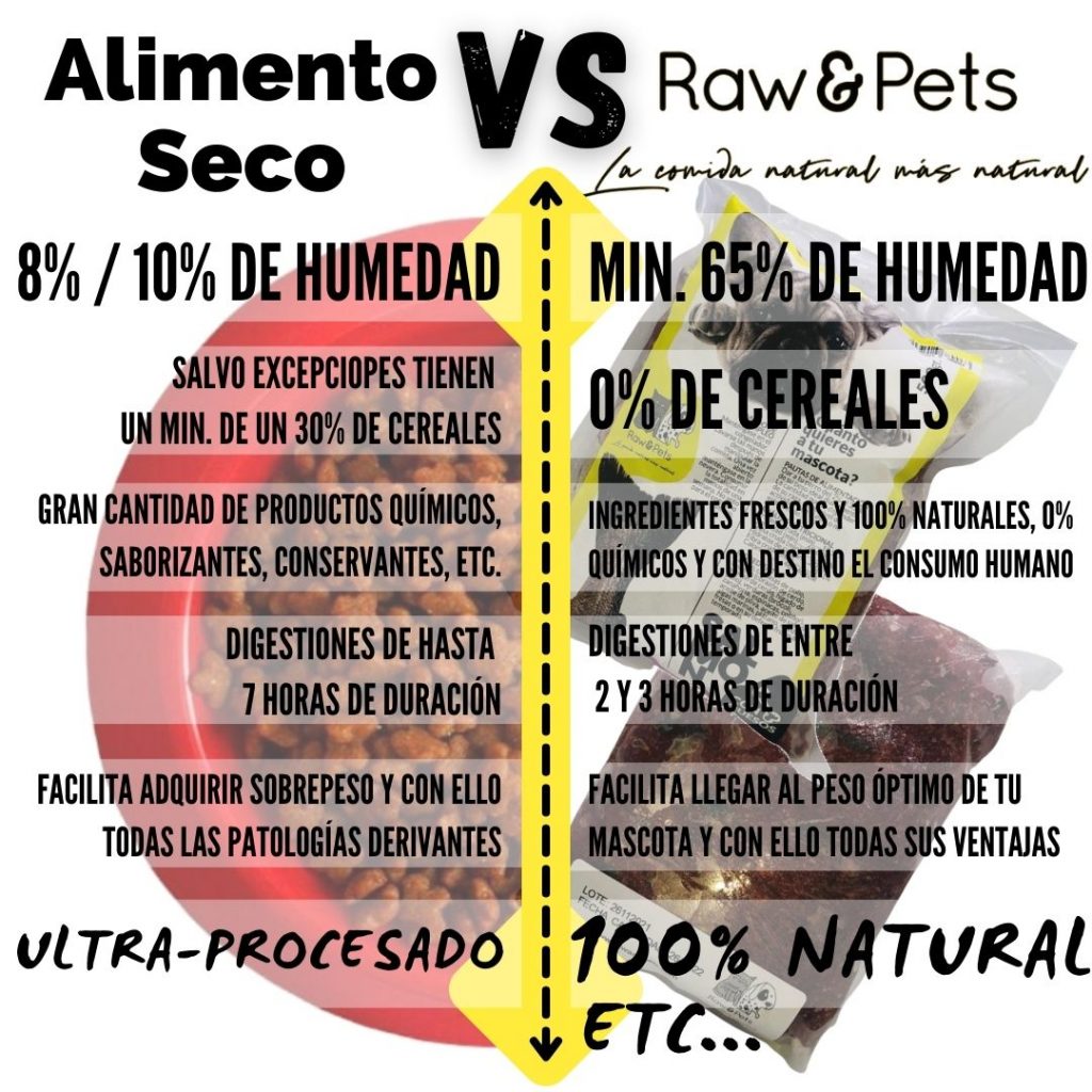 Algunas diferencias entre el pienso y la dieta natural BARF de Raw&Pets